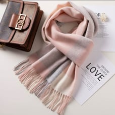NWT. Jingzhuo 100% Wool Scarf for Women. Color: Light Pink & Grey