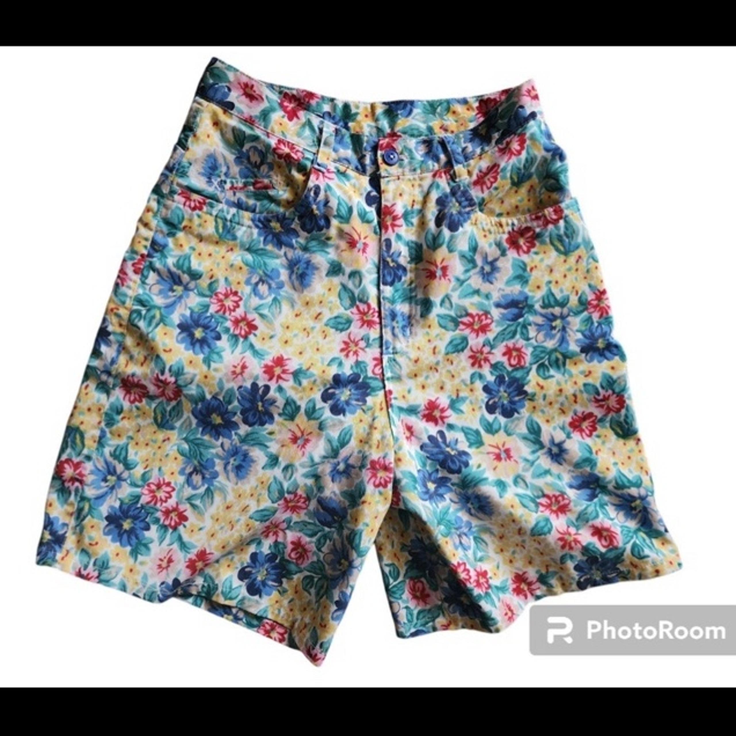 Vintage 80s 90s Floral Cottagecore Multicolor Womens High Rise Mom Shorts Sz 8