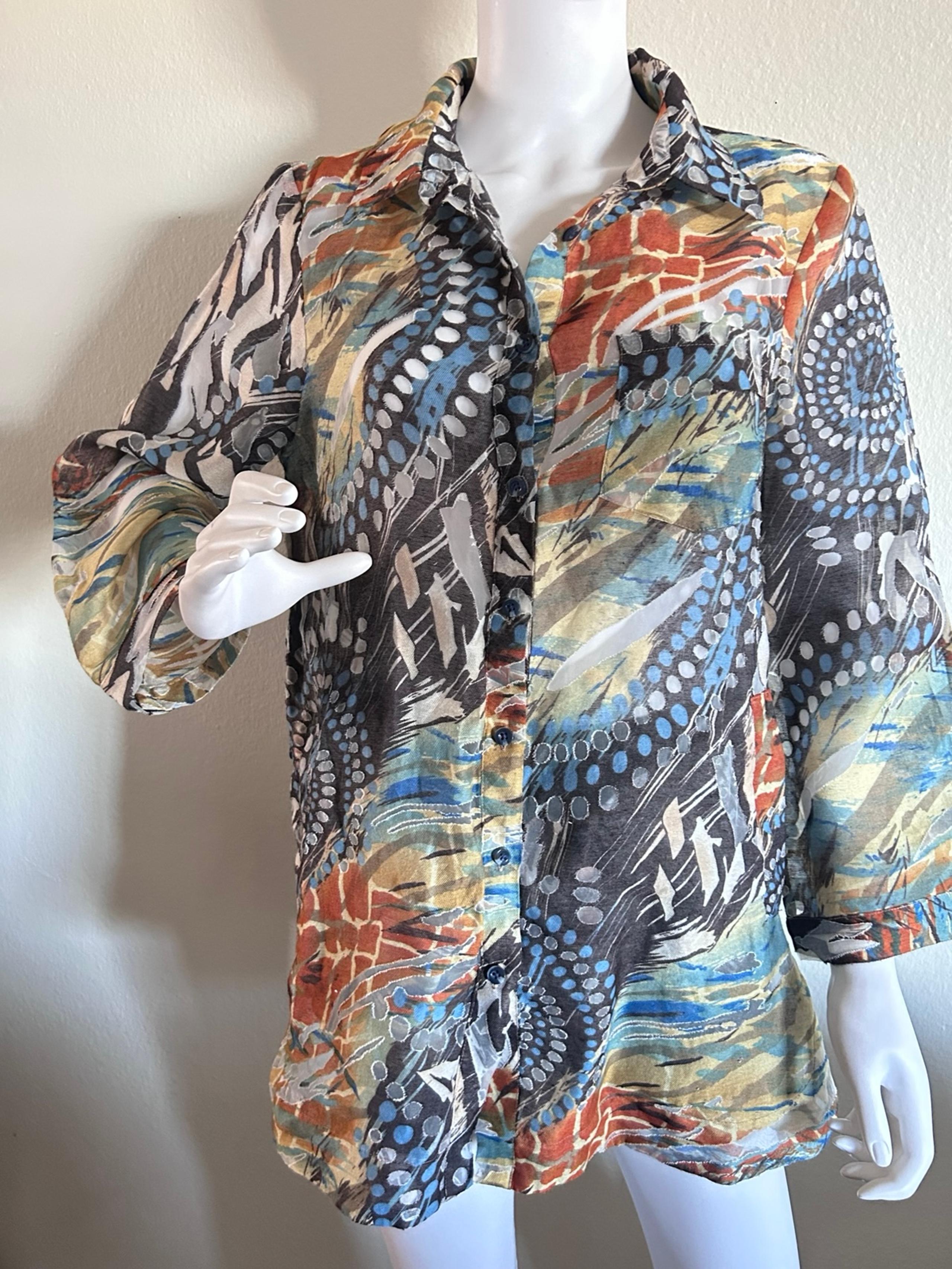 Flair vintage Button Down V-
Neck long
Sleeve Shirt Top Blouse