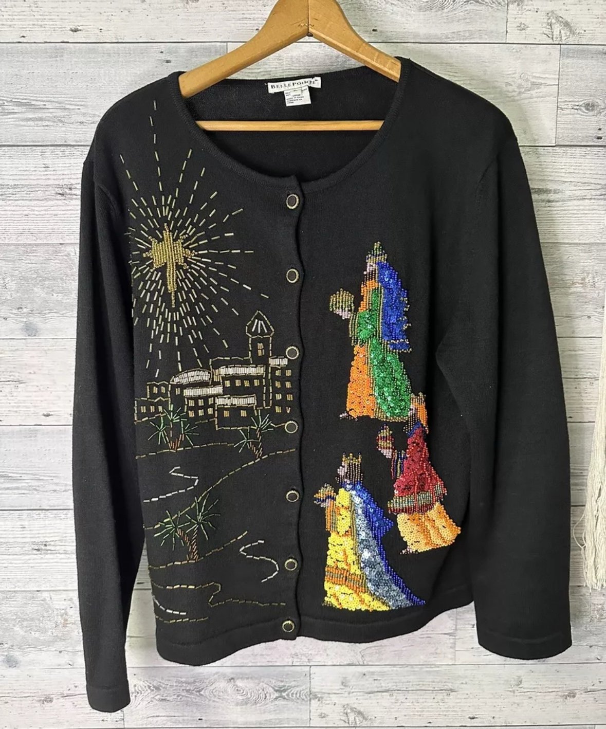 Belle Pointe Womens Sweater Nativity Bethlehem Size XL
