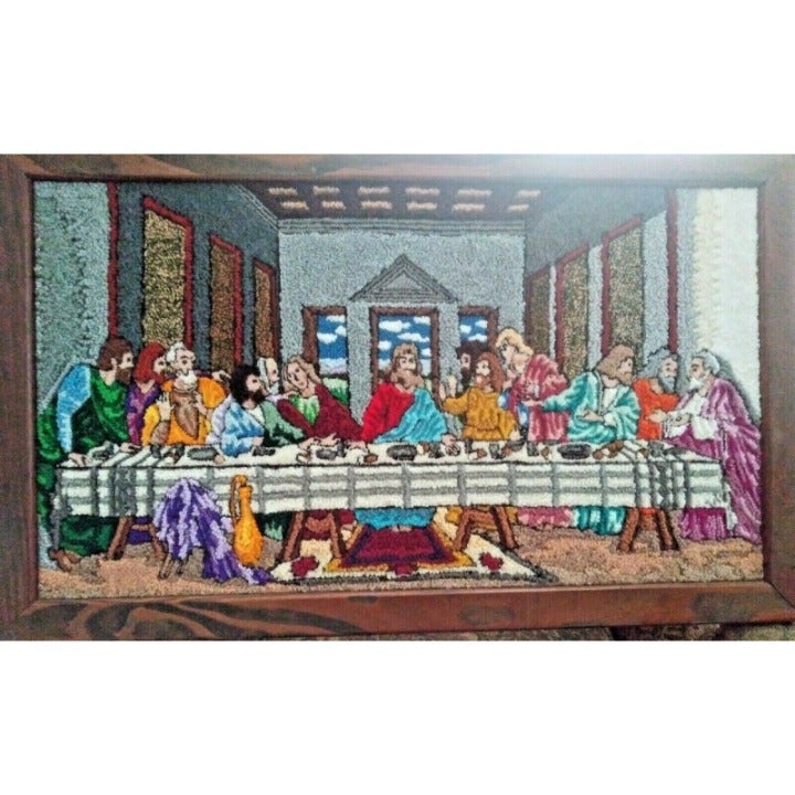 THE LAST SUPPER Latch Hook Wall Art Vtg