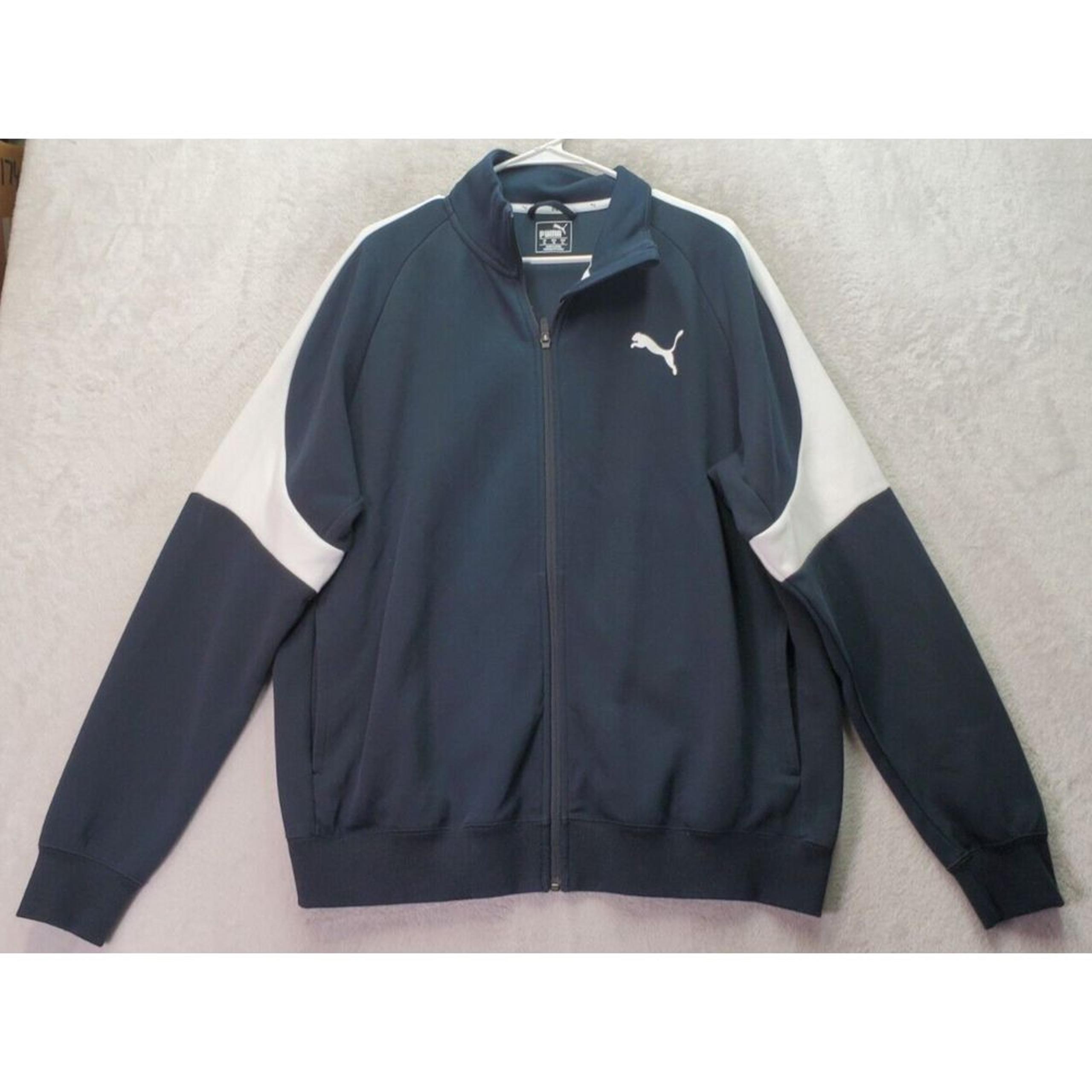 PUMA Jacket Mens Size XL Black Solid Cotton Long Sleeve Pockets Logo Full Zipper