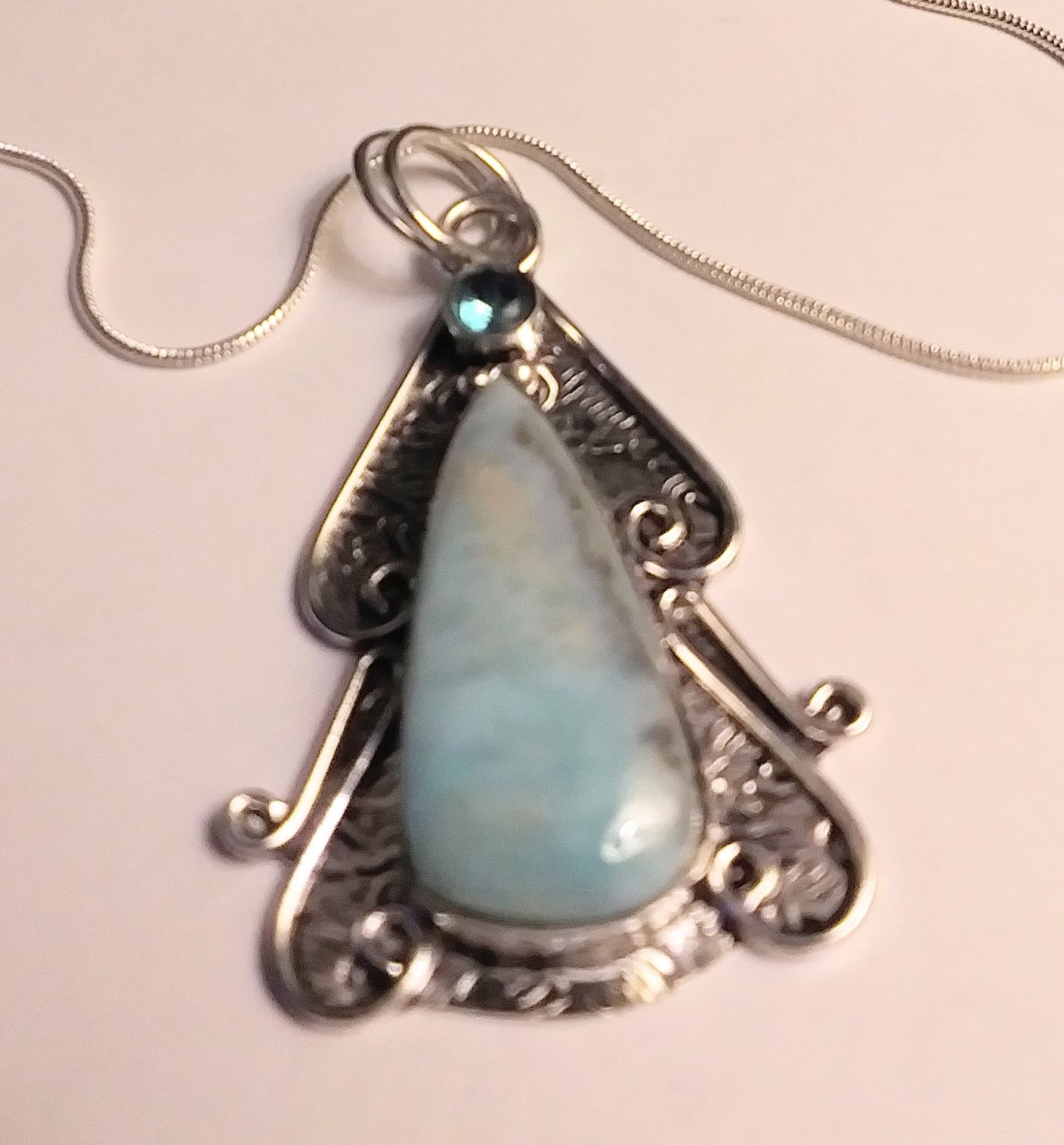 Larimar Blue Topaz 925 Sterling Silver Necklace