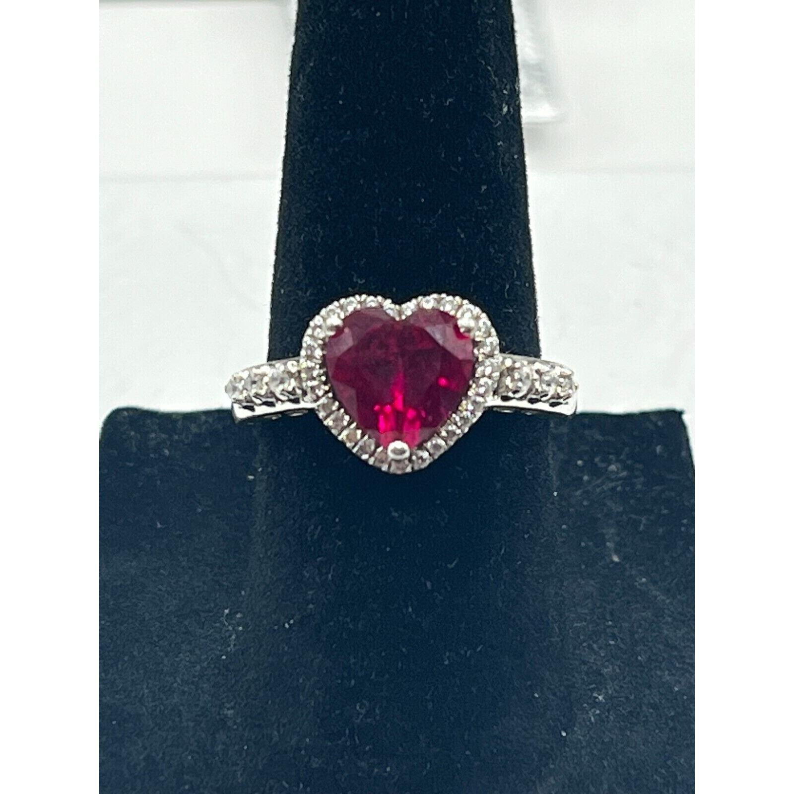 Sterling Silver Ruby Heart Ring CZs Engagement 925 Vancaro Stone Size 6 Signed
