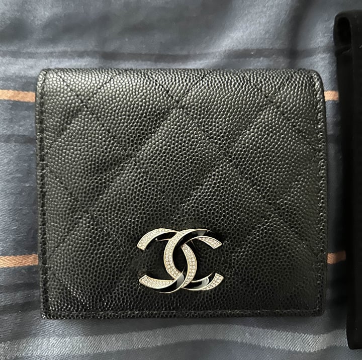 CHANEL Black AP3341 B10738 Small Wallet W/ Rhinestones & Original document