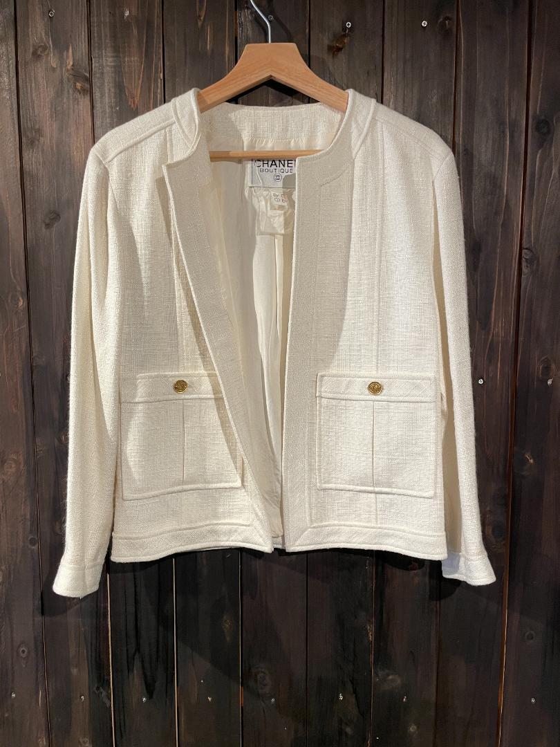 Chanel No-Collar Jacket Skirt Set Up