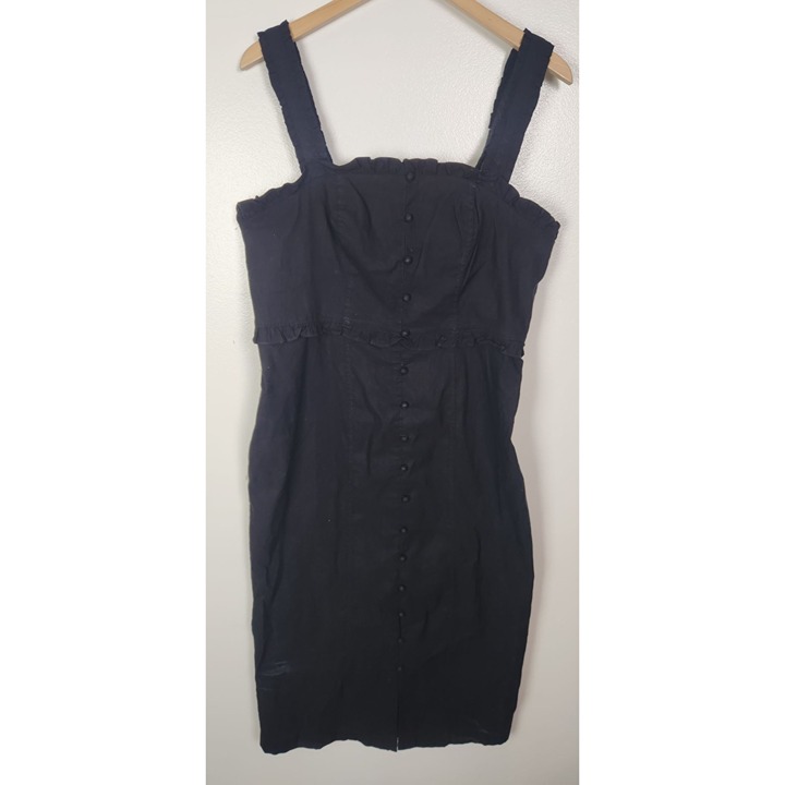 By Anthropologie Women's Sz. 1X Black Button Up MIdi Length Dress
