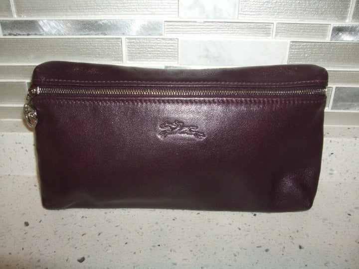 Longchamp Leather Clutch Burgundy Purple