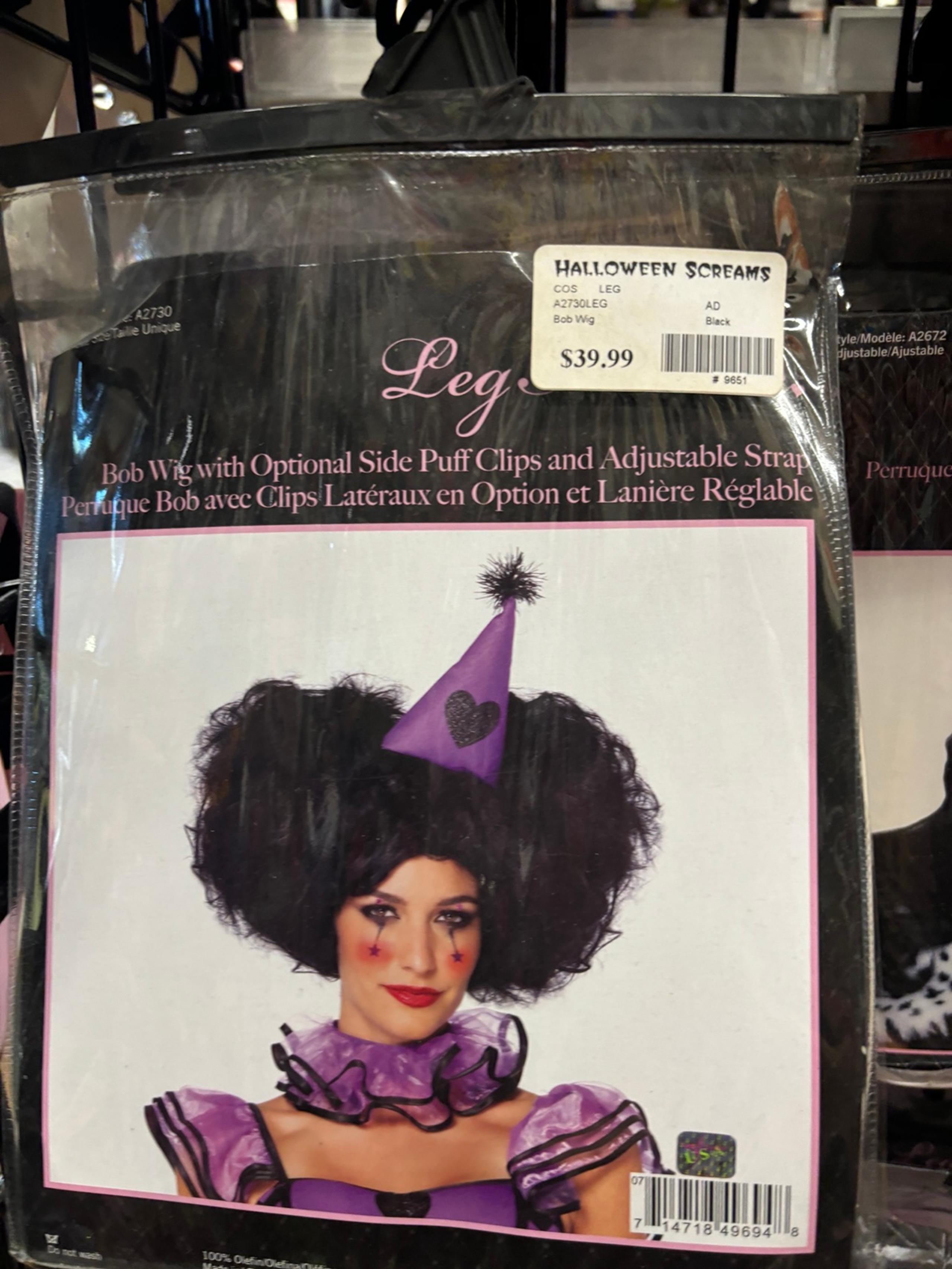 Leg avenue black Bob Wig with Optional Side Puff Clips and Adjustable Strap Perf