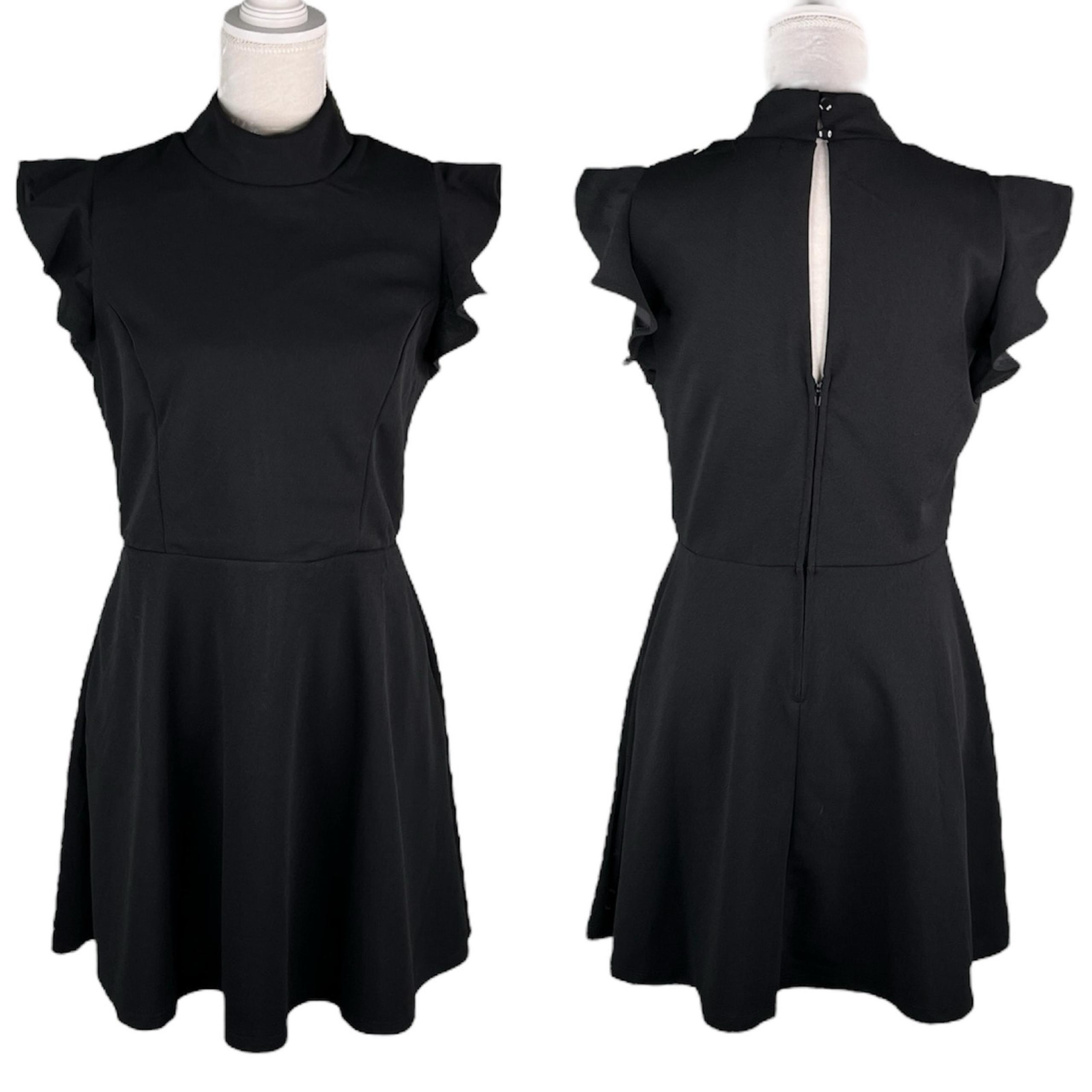 Trixxi Dress Black Large Stretch Keyhole Ruffle Sleeves New