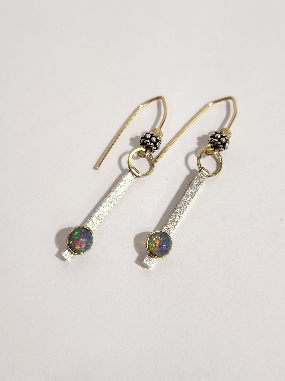 KSG Artisan 14K Goldfilled ~ Sterling Silver & Ethiopian Opal Drop Earrings