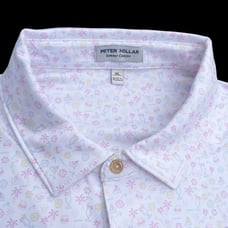Peter Millar Golf Shirt Polo CS Summer Comfort Utopia Burger Print XLarge White