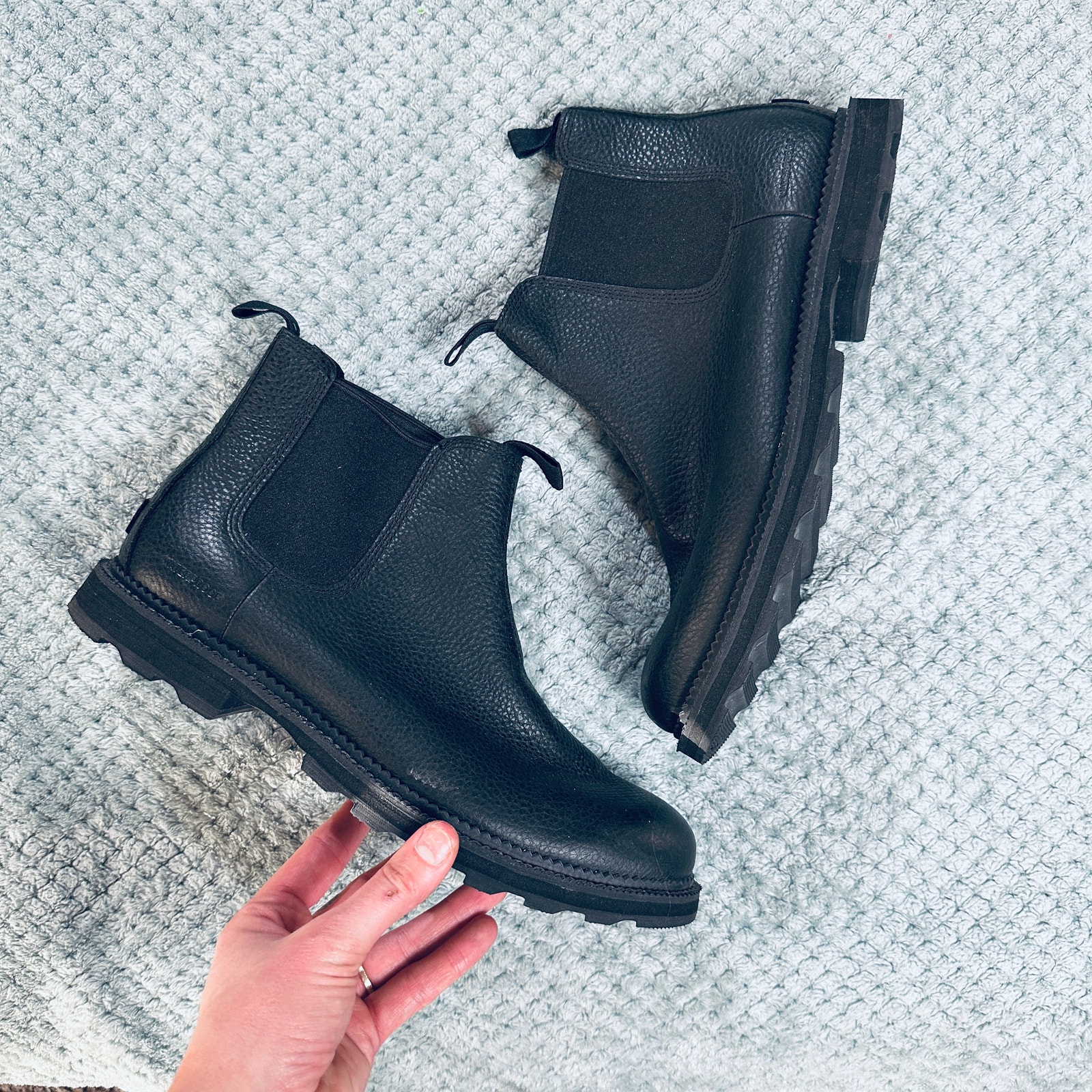 SOREL MEN'S BLACK MADSON LEATHER CHELSEA ANKLE BOOTS 10.5 WATERPROOF