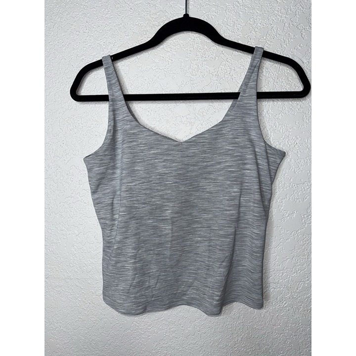 Spanx Soft And Smooth Gym Tank Built In Bra Workout Heather Gray Crop Medium E1