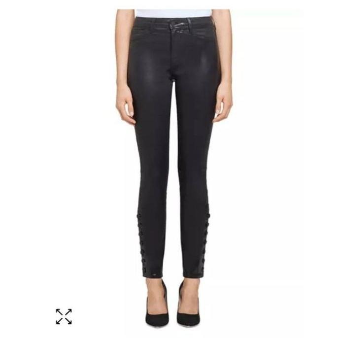LAGENCE Noir Coated Skinny Jeans High Waist Button Detail Womens Size 27