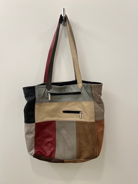 Vintage leather patch work shoulder bag tote purse