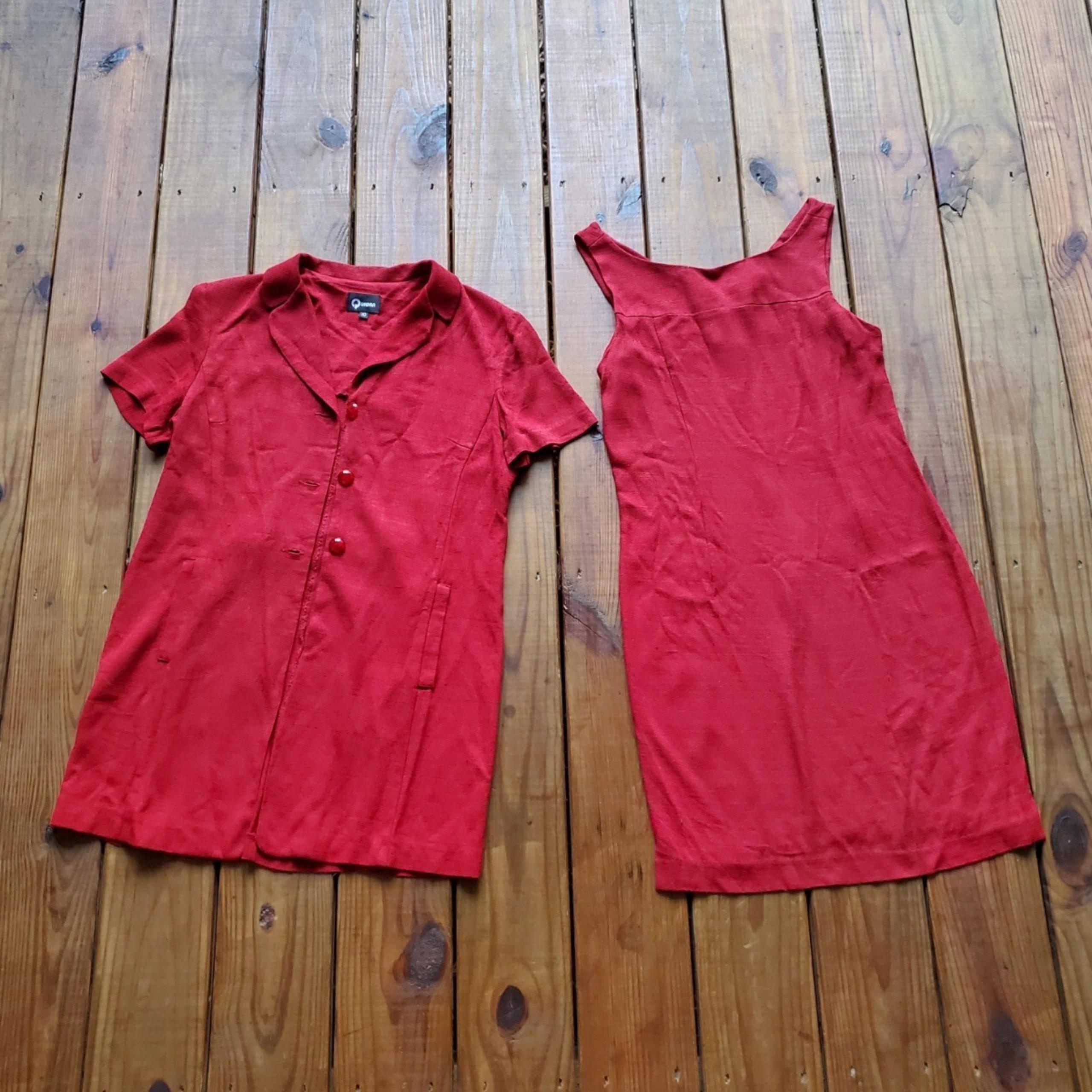Vintage 80's 90's size 10 fitted red dress and matching long duster jacket set