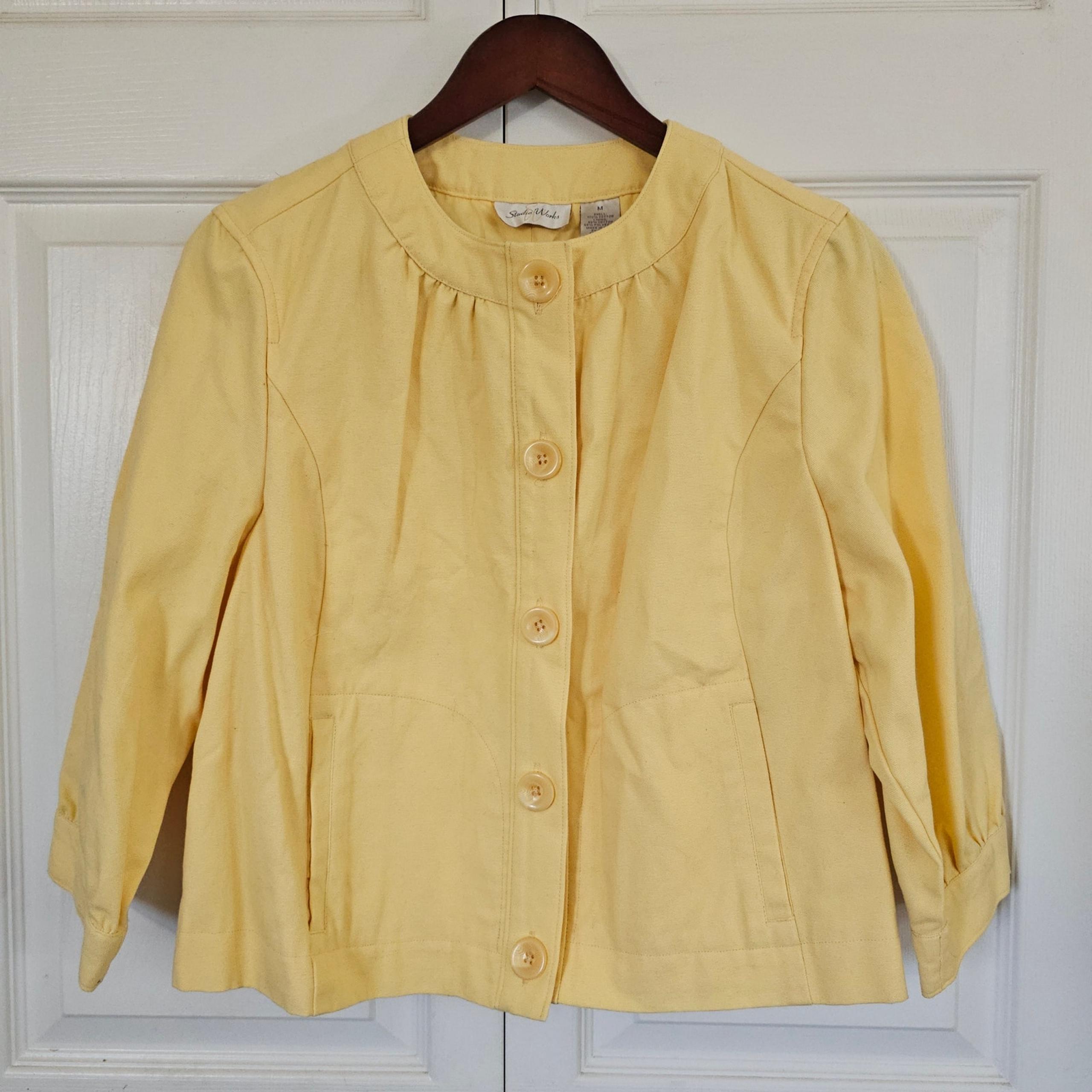 Studio Works Yellow Cropped Button Blazer Medium