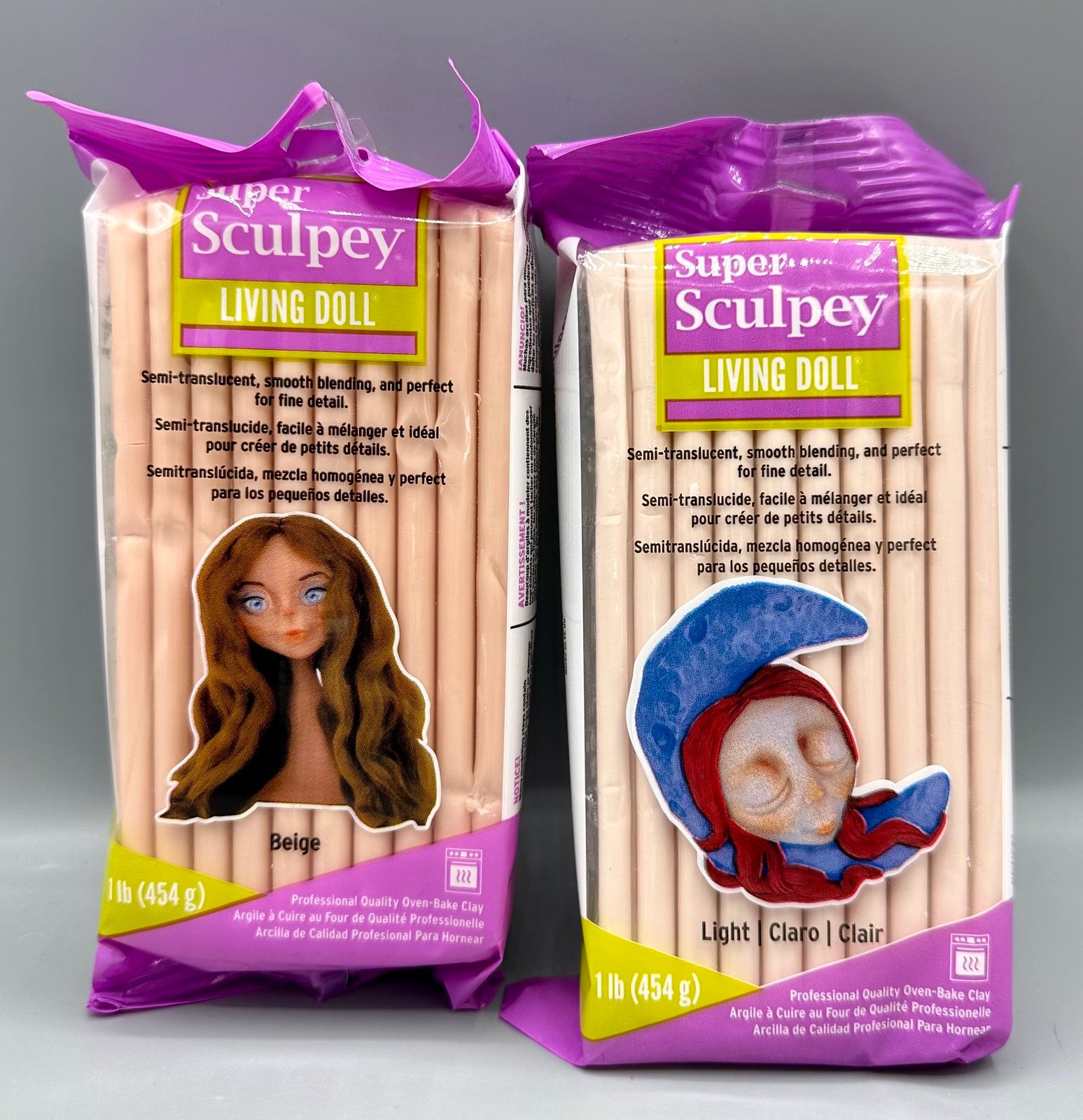 Super Sculpey Beige & Light Living Doll Lot of 2 Block Polymer Clay Oven Bake