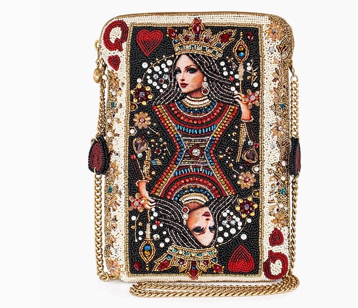 The Queen Beaded Queen Playing Card Mini Crossbody Clutch