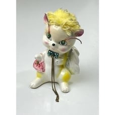 Vintage Kreiss & Co Squirrel Mama Figurine W/ Purse, Bow Tie & Green Jewel Eyes