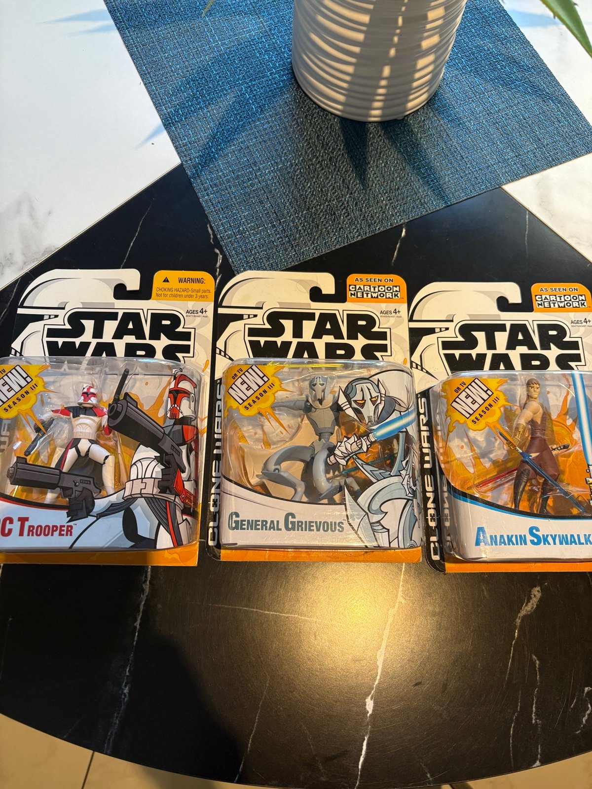 Star Wars clone wars figures Arc Trooper, Grevious, Anakin Skywalker.