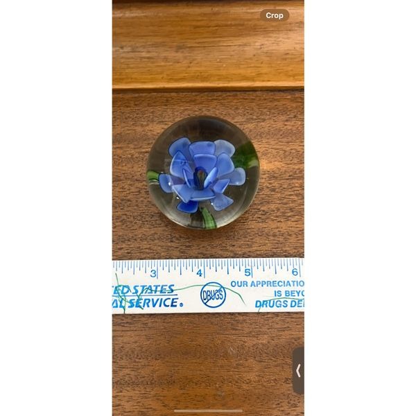 Vintage MCM Art Glass Blue Flower Paperweight