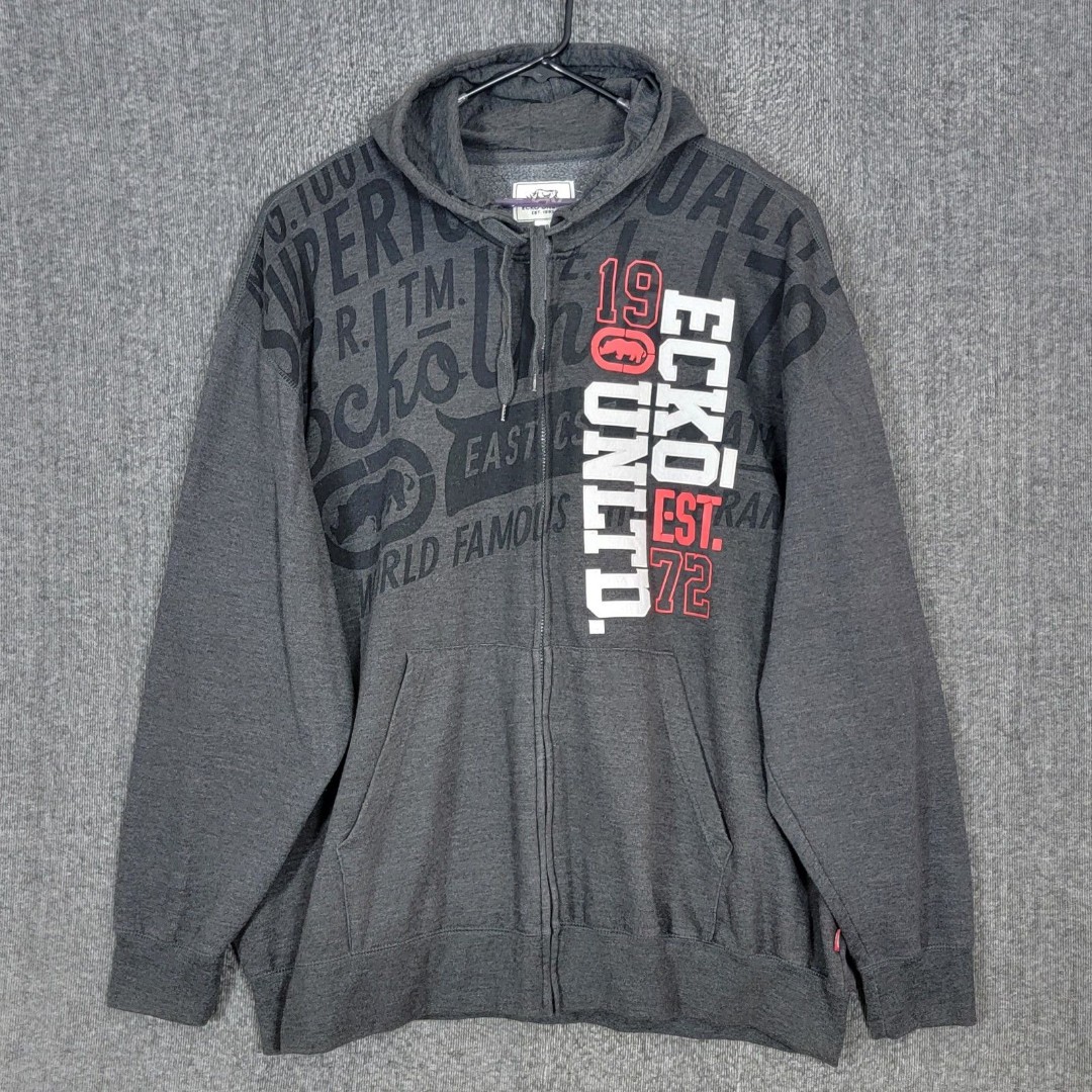 Vintage Ecko Unltd Hoodie Mens 6XB 6XL Gray Y2K Skater Full Zip Logo Jacket