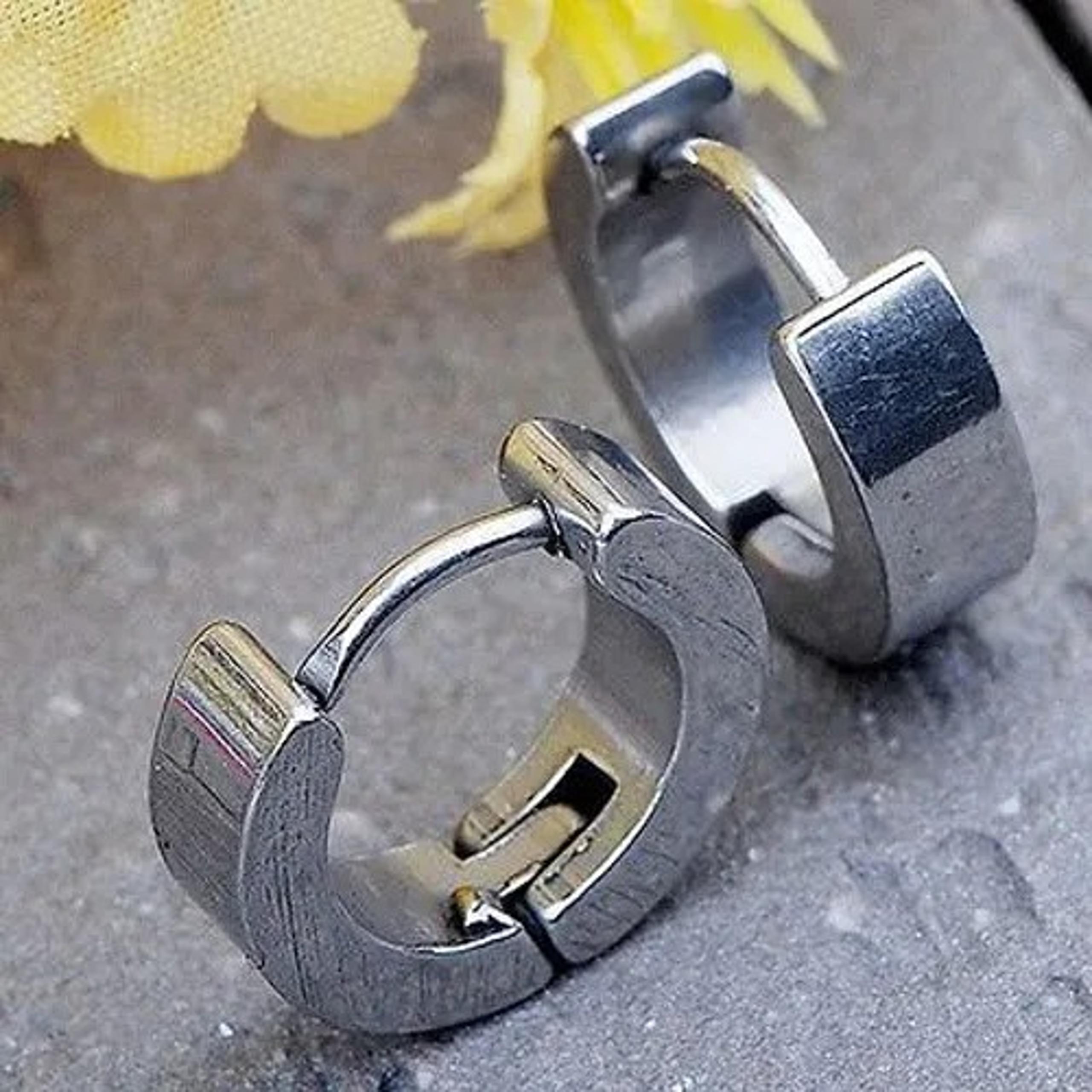 2PCS Stainless Steel SILVER Unisex Men Women 1/2" Small Hoop Huggie Earrings