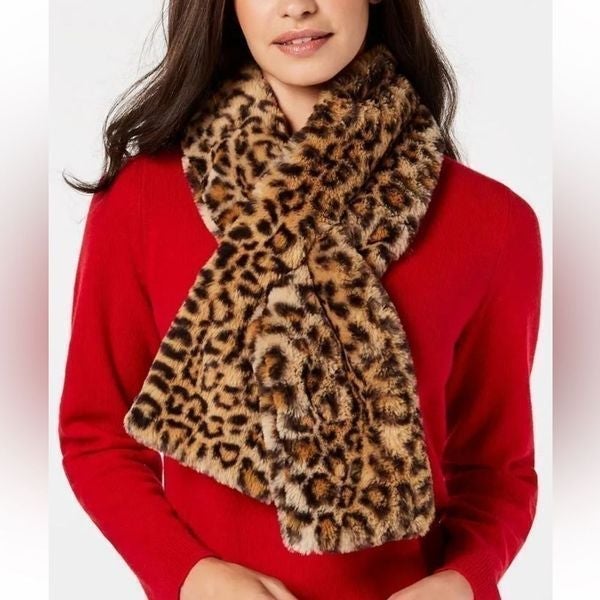 Inc International Concepts Animal Print Faux Fur Pull-Through Scarf, NWT
