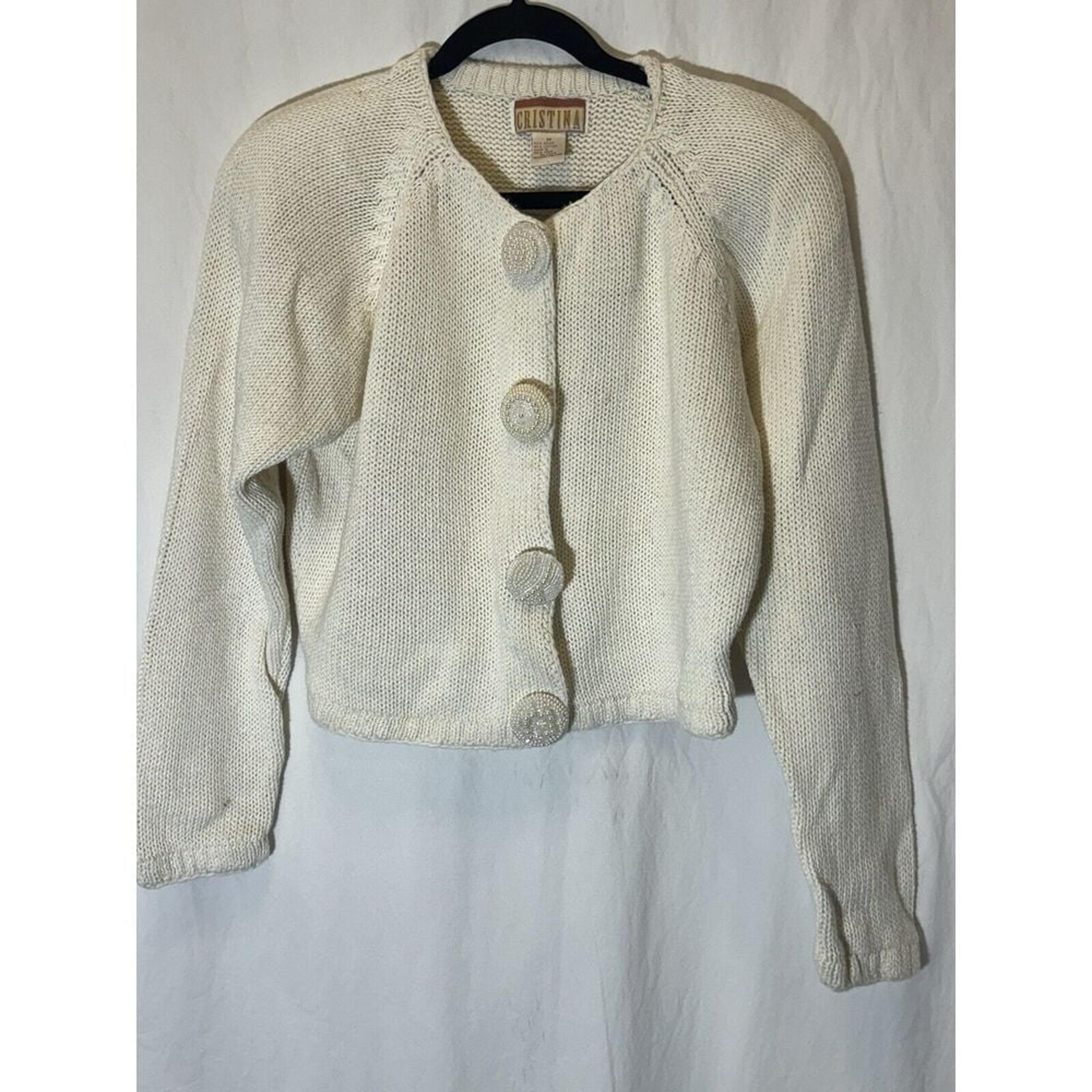 Cristina Vintage Embellished Cardigan Sweater Size M Unique Buttons I27
