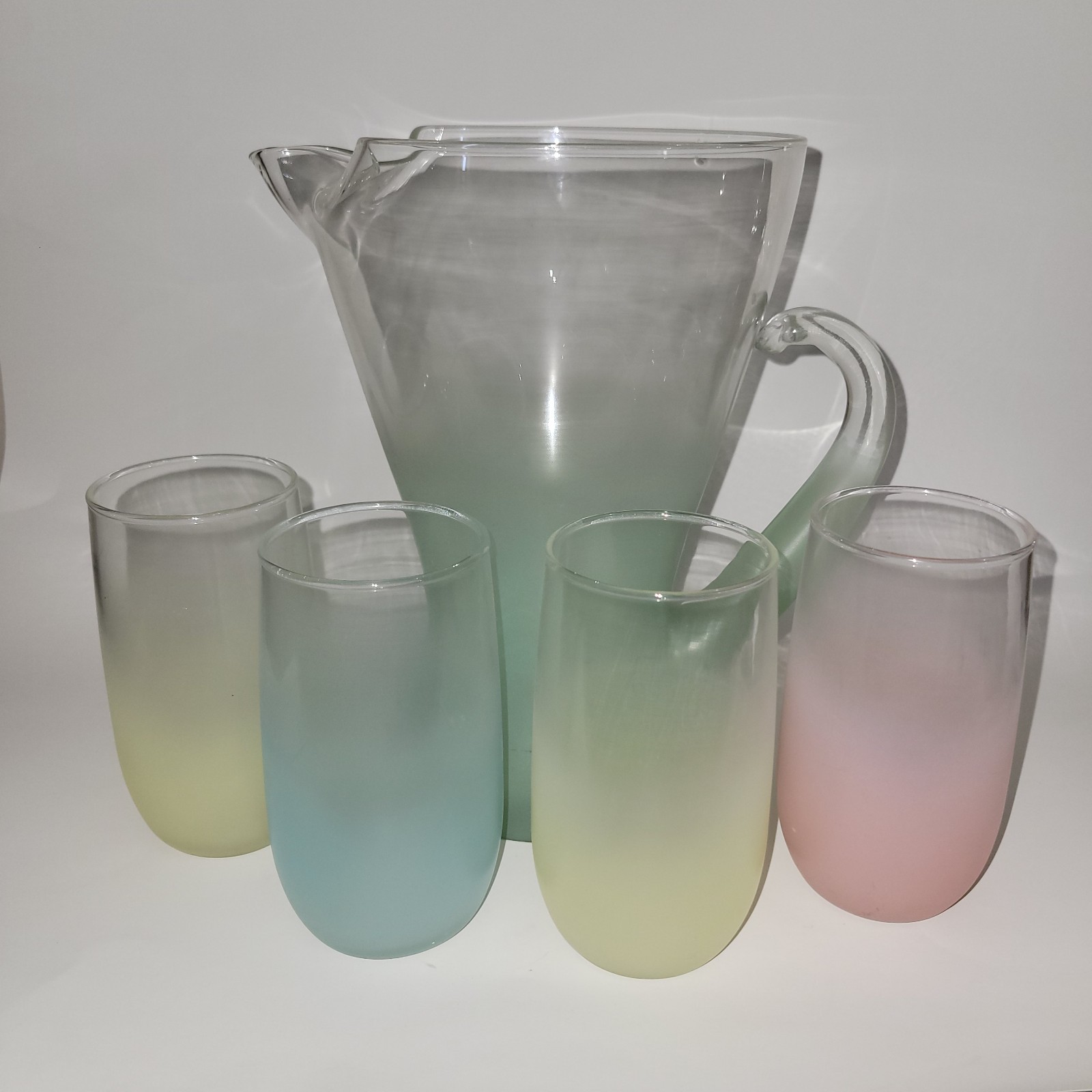 Vintage Green Blendo Pitcher and 4 glasses
