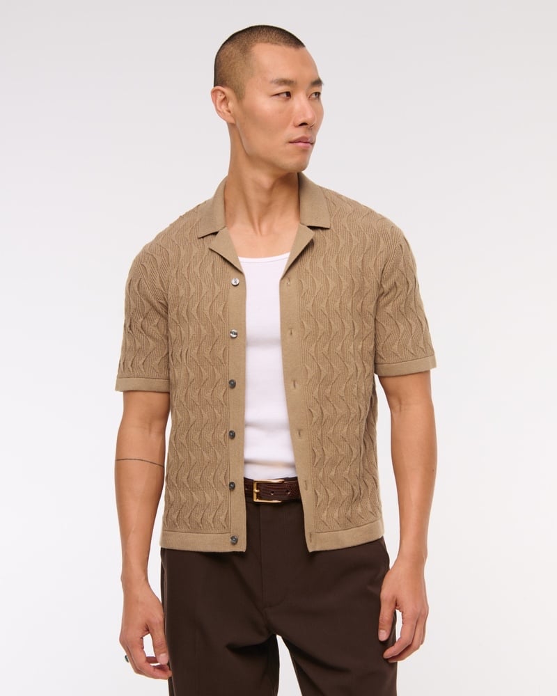 Abercrombie Fitch Geometric Stitch Button Through Sweater Polo size large