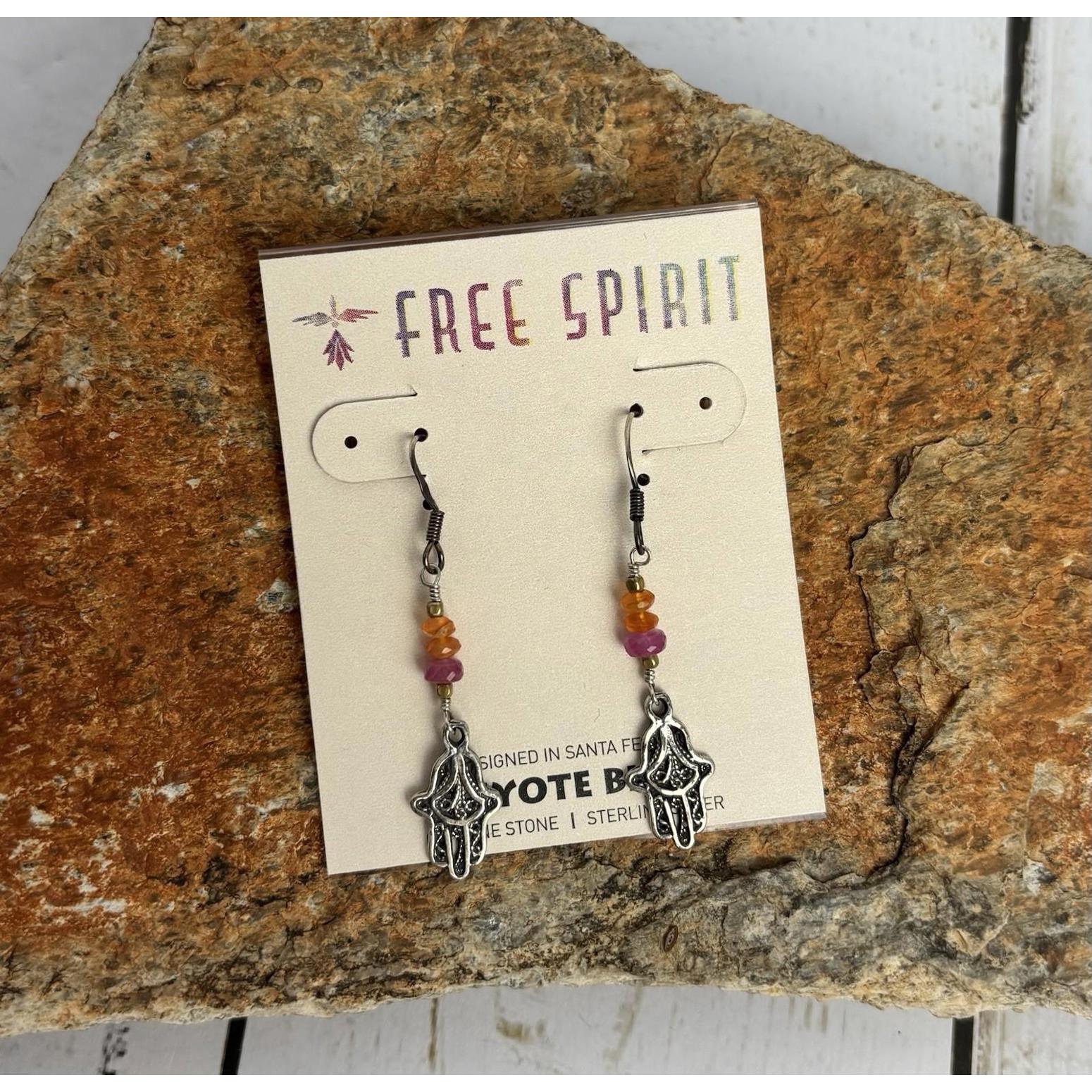 Peyote Bird Sterling Hamsa Garnet Carnelian Earrings J092