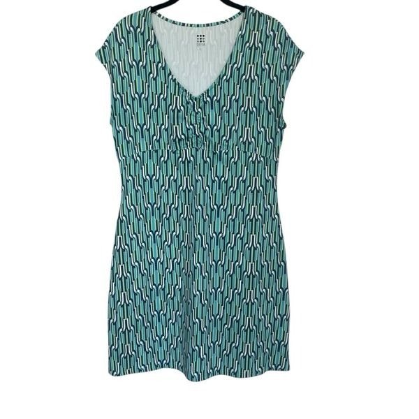 Title Nine Turquoise Diamalete Athletic Dress Sz L Turquoise Blue Geo Pattern