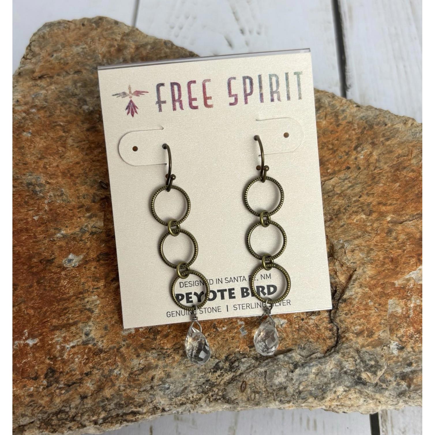 Peyote Bird Sterling Brass Quartz Faceted Bead Earrings J091