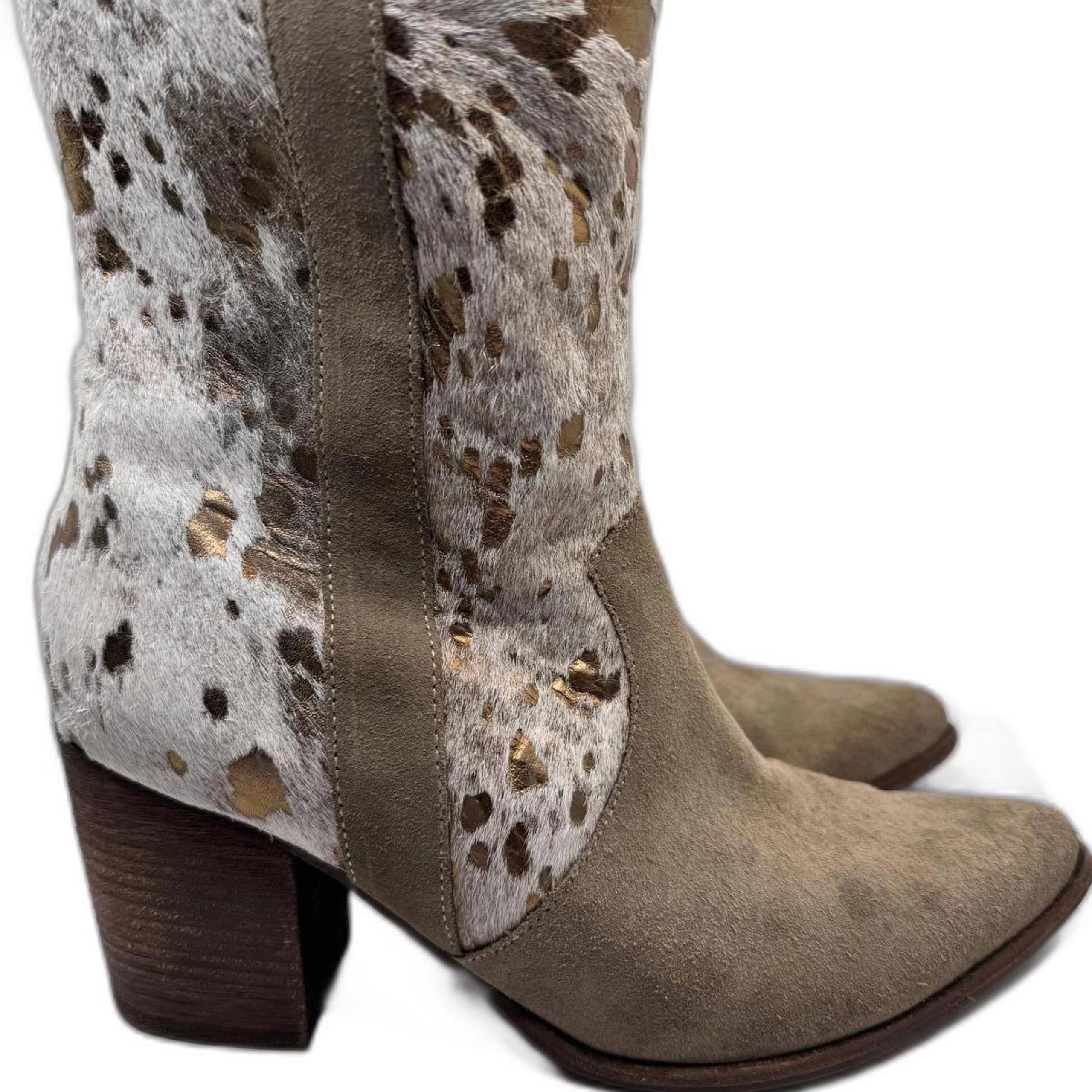 Chocolat Blu Womens western boots Clint Hair on Hide Gold heel size 7