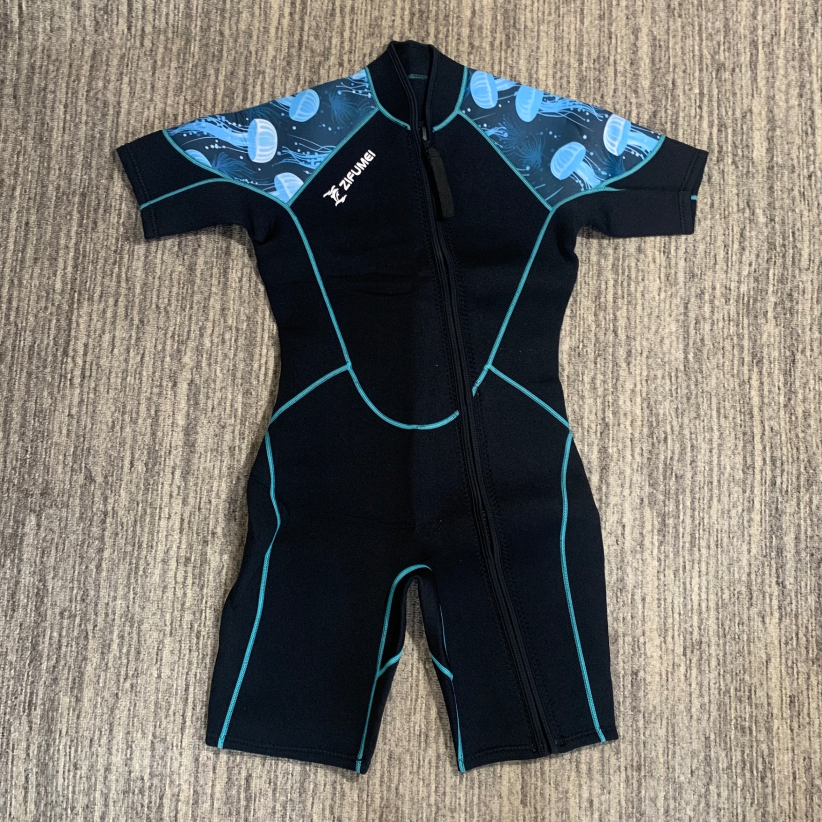ZIFUMEI Wetsuit Womens Large Short Sleeve Neoprene Jellyfish Print Scuba Diving