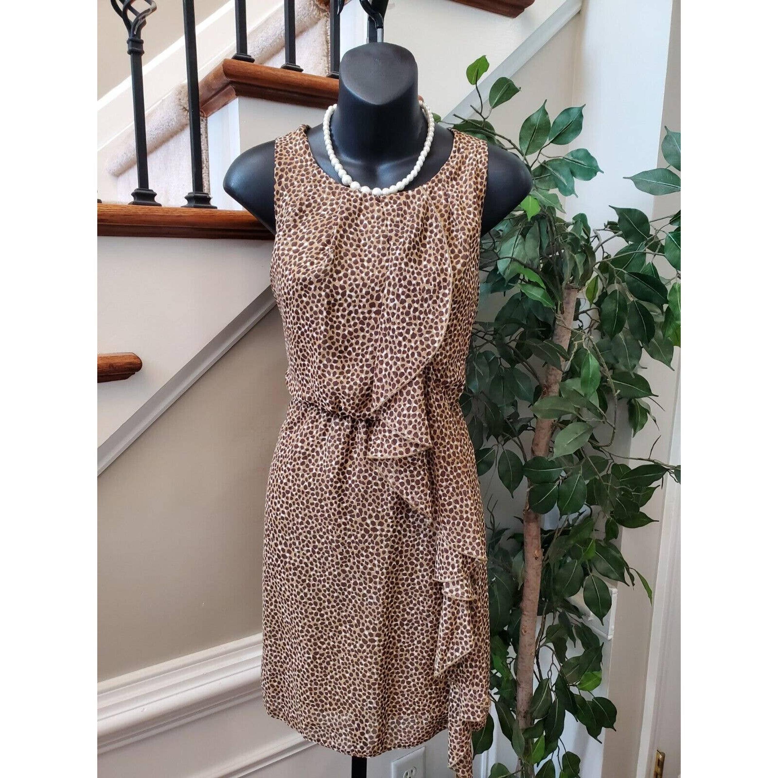 H&M Women's Beige & Brown Animal Print Sleeveless Round Neck Knee Length Dress 6