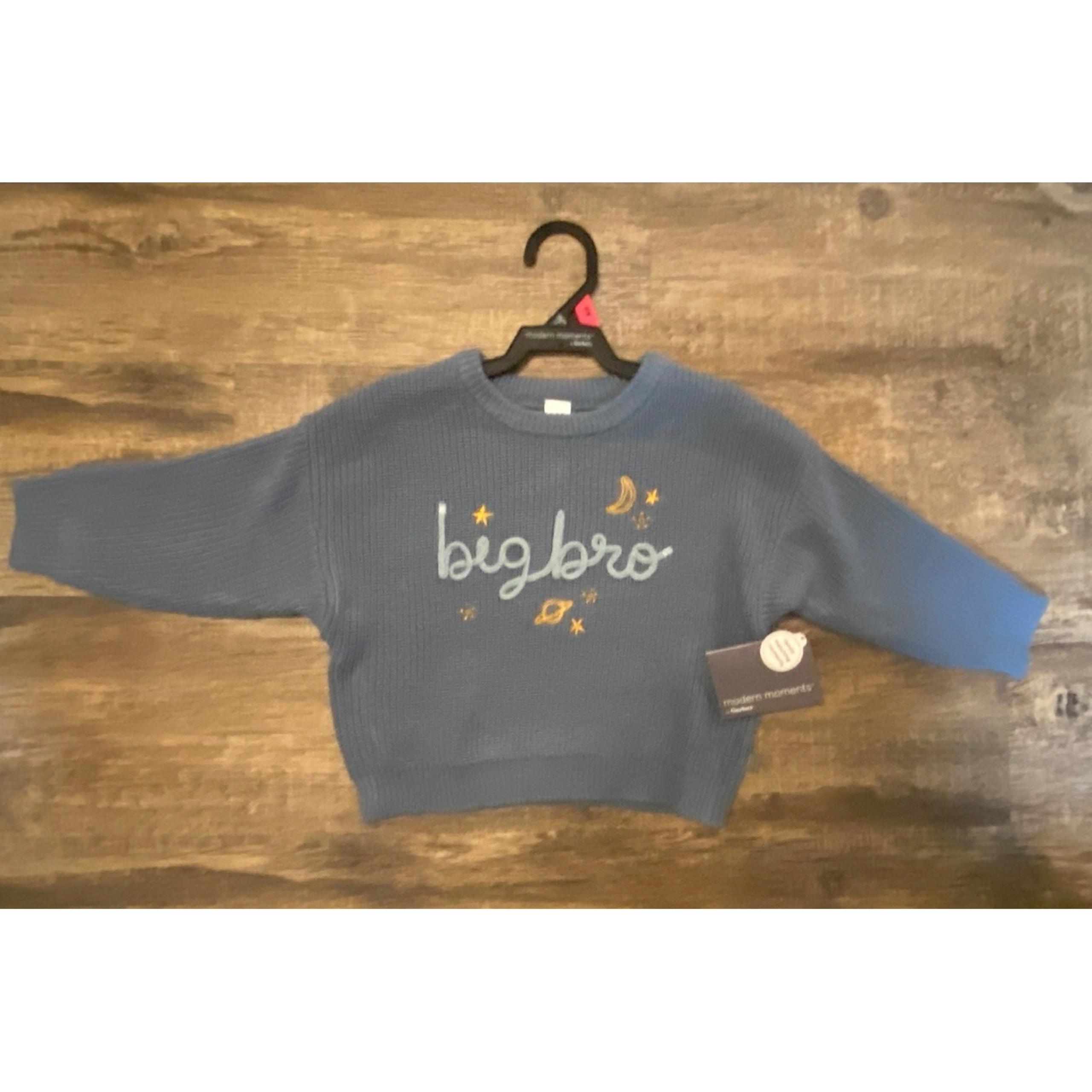 Gerber Modern Moments Toddler Boy's Sweater "Big Bro" Long Sleeve Blue/Gray NWT