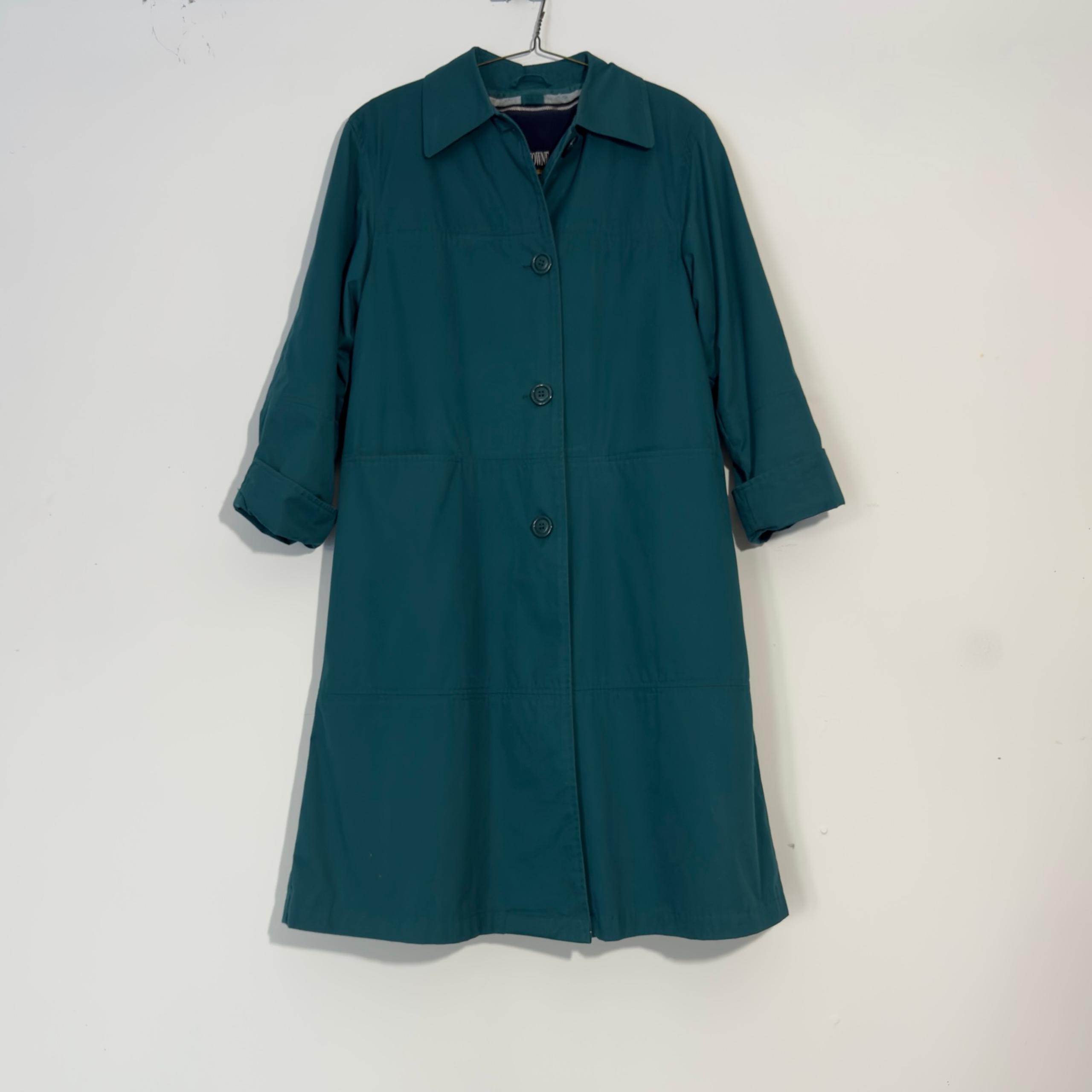 TOWN LONDON FOG Vintage Long Green Trench Coat Jacket Zip Out Lining 6 Petite