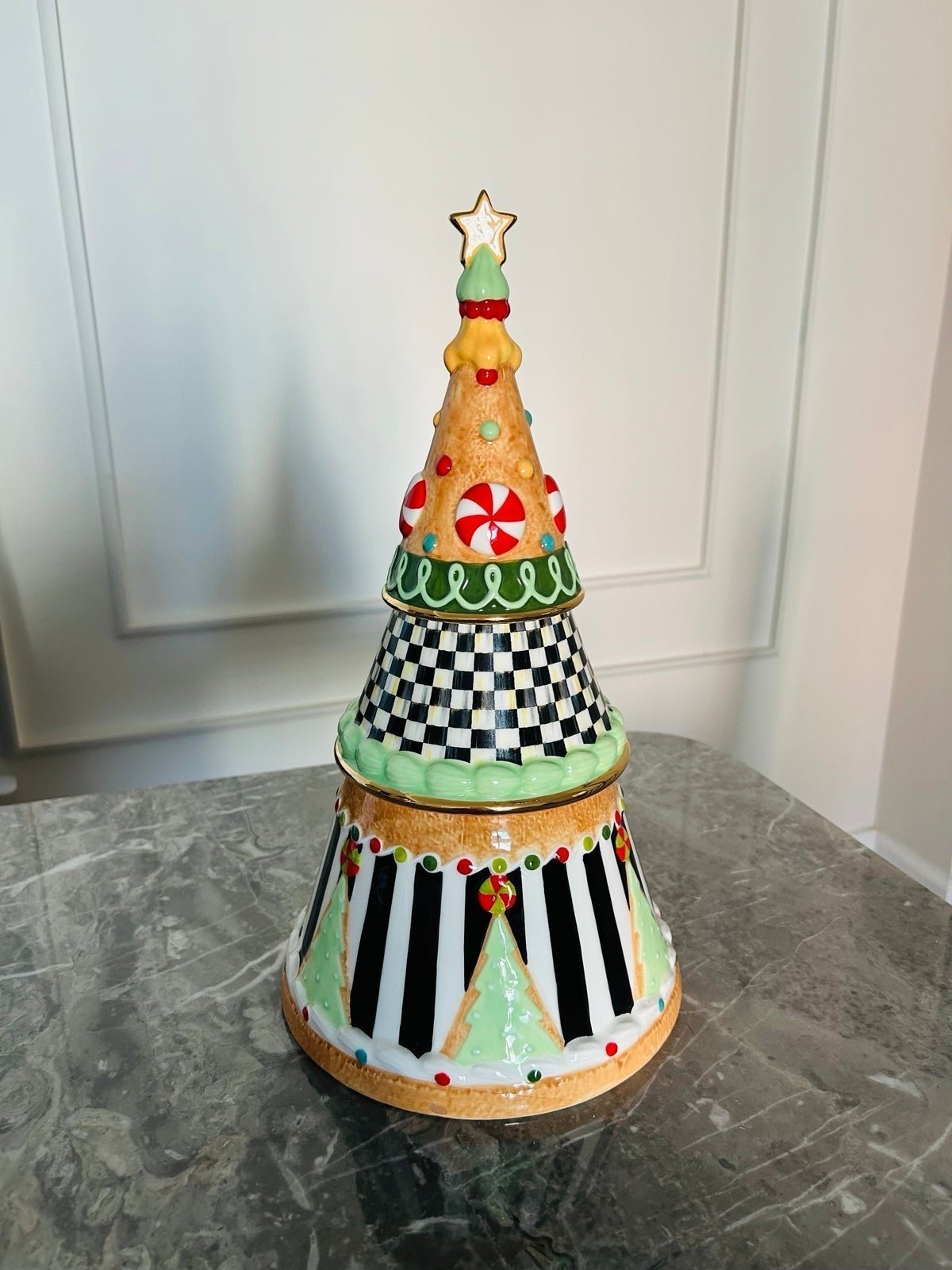 Mackenzie Childs Candy Cottage Tree Canister
