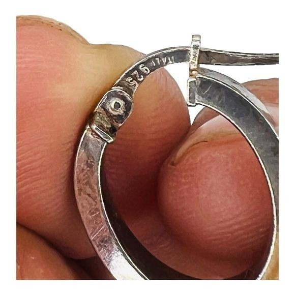 Vintage 925 Italy Sterling Silver Huggie Hoop Earrings Pair Minimalist Signed