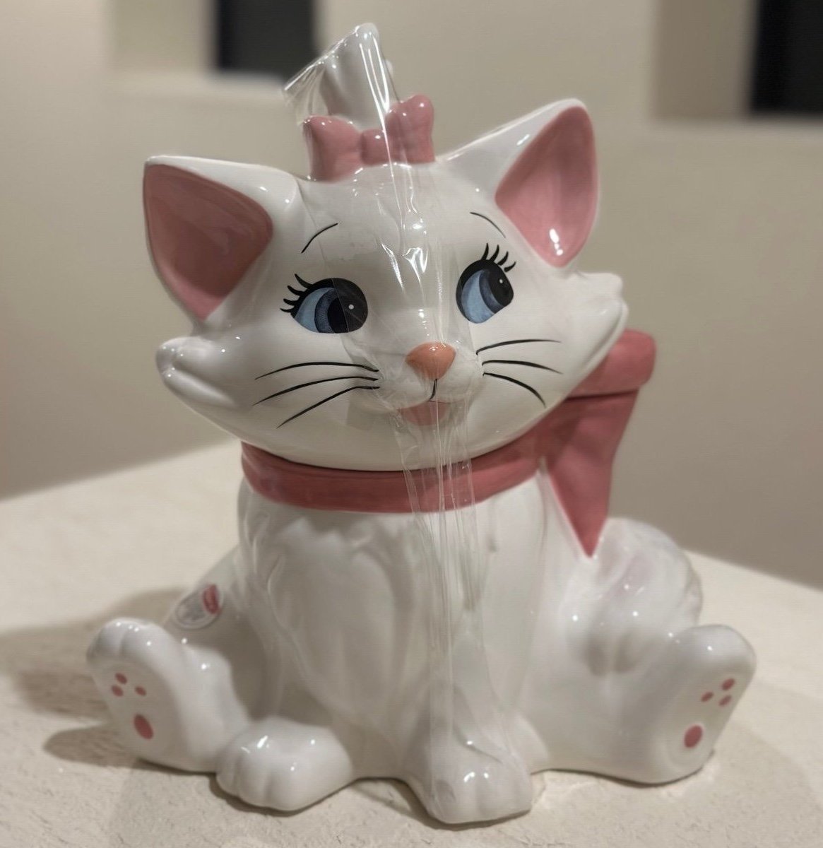 Disney Aristocat Marie Cat Cookie Candy Jar Canister RARE Gift White/Pink Cutie