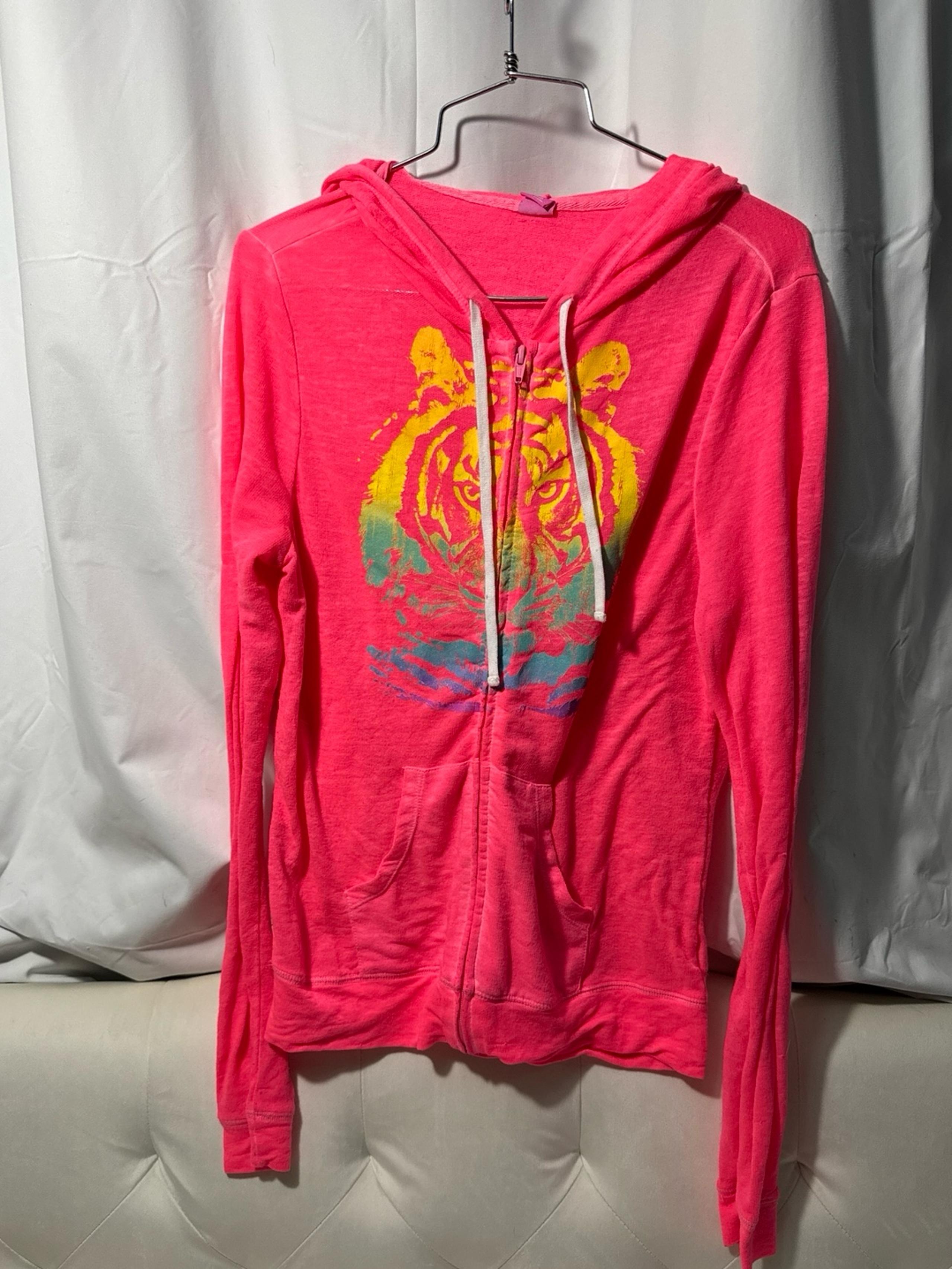 Hard Candy NEON HOT PINK TIGER ZIPPER LIGHTWEIGHT HOODIE LARGE