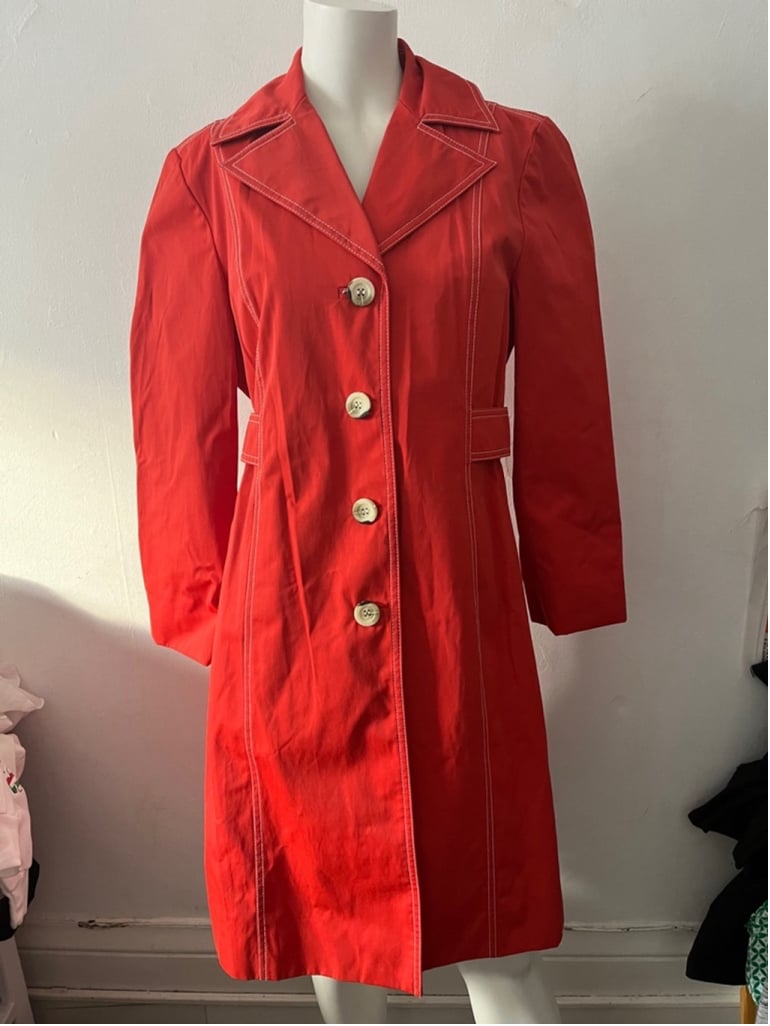 Michael by Michael Kors Red orange utility belted cotton trench coat size Med