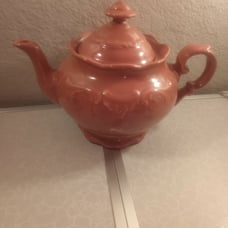 VINTAGE 1986 LESLEY CANE RED BRICK LIDDED TEAPOT FLORAL SIGNED RARE