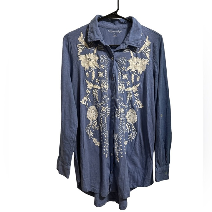 Soft Surroundings Embroidered Long Sleeve Blouse Size Medium