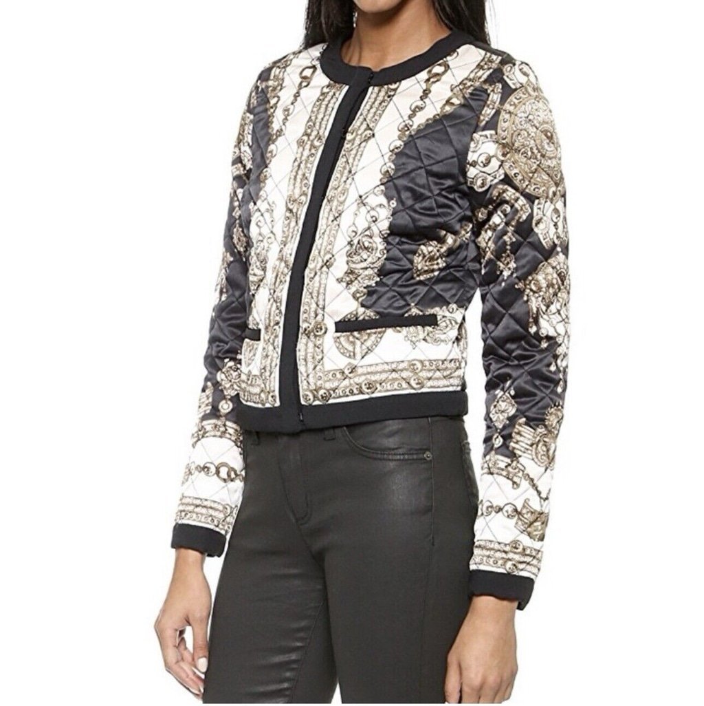 Marchesa Voyage Silk Bomber Jacket Womens 4 Quilted Couture Luxury Designer 400