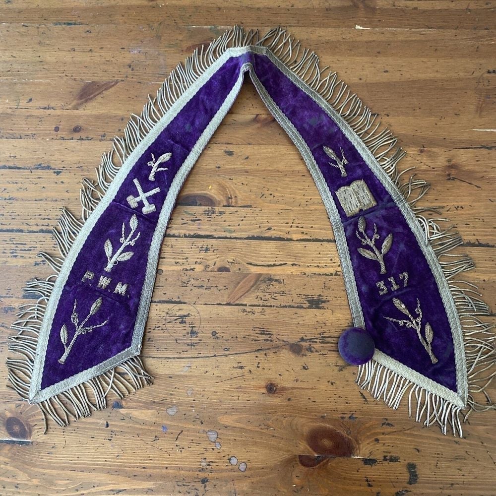 RARE: Antique P.W.M. Masonic Temple 317 Regalia Vestment Stole Freemasons Masons